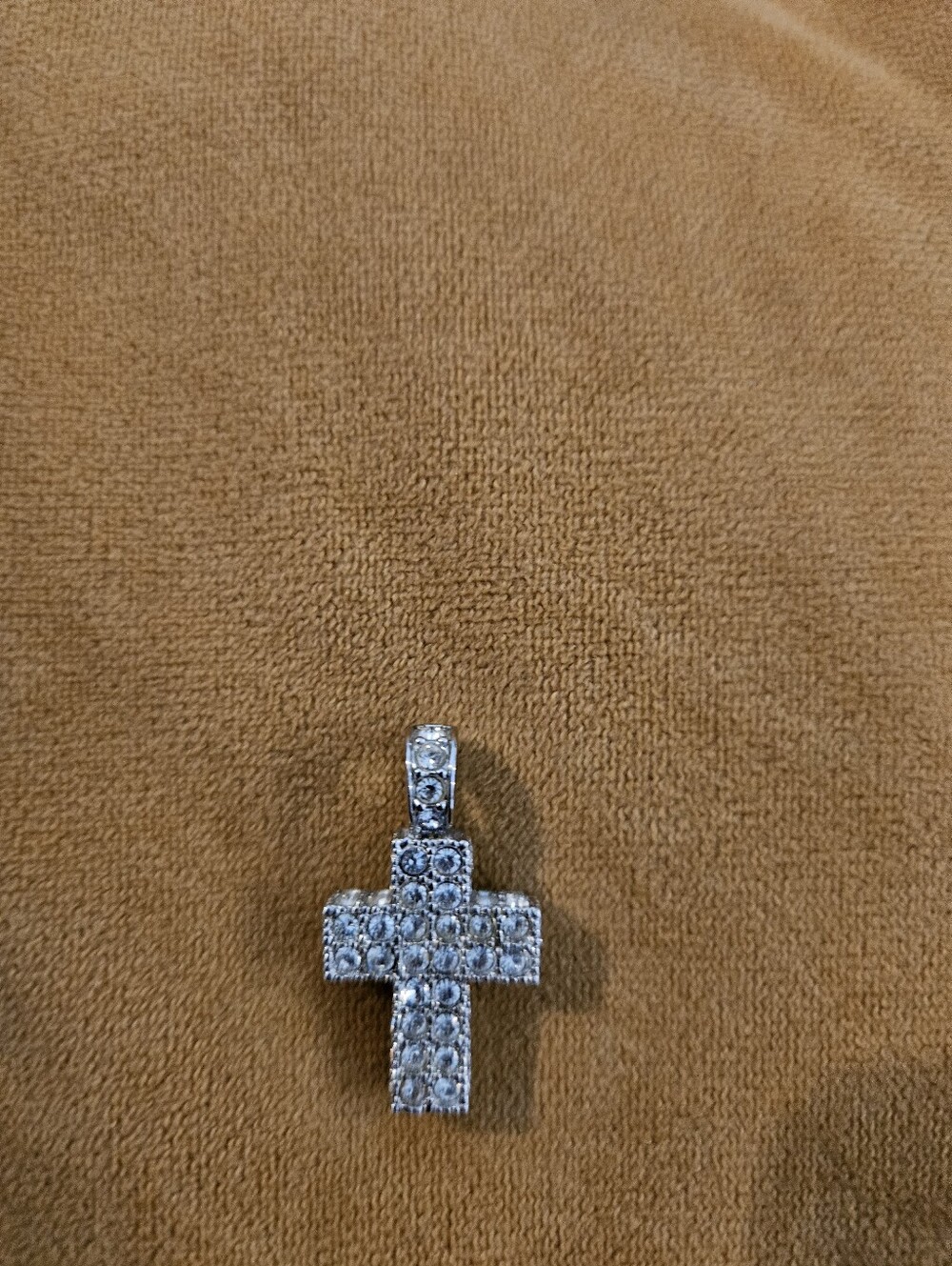 Swarovski Rhodium Plated Pavé Crystal 3D Block Cross Pendant Necklace (No Chain)
